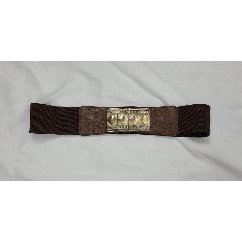 Small/Medium Brown Elastic belt with gold patterned clasp/buckle